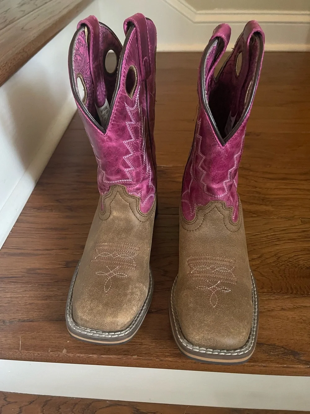 Girls Pink & Brown Western Cowboy Boots -  Boot Barn Shyanne Size 3